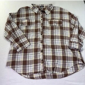 Women’s SHEIN Brown & Cream Plaid Button-Down Shirt